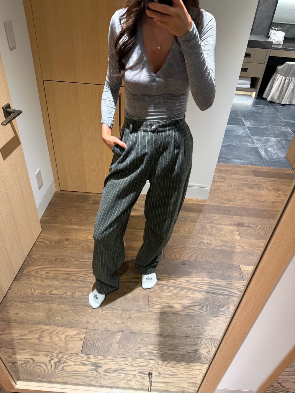Pinstripe High-Waist Wide-Leg Trousers - Small